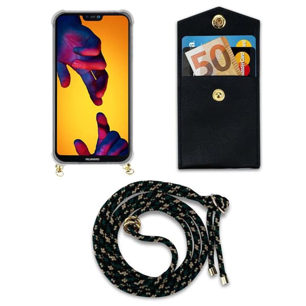 Deksel med kedja for Huawei P20 LITE 2018 / NOVA 3E Case med gullringer, ledningsstropp og avtakbart etui