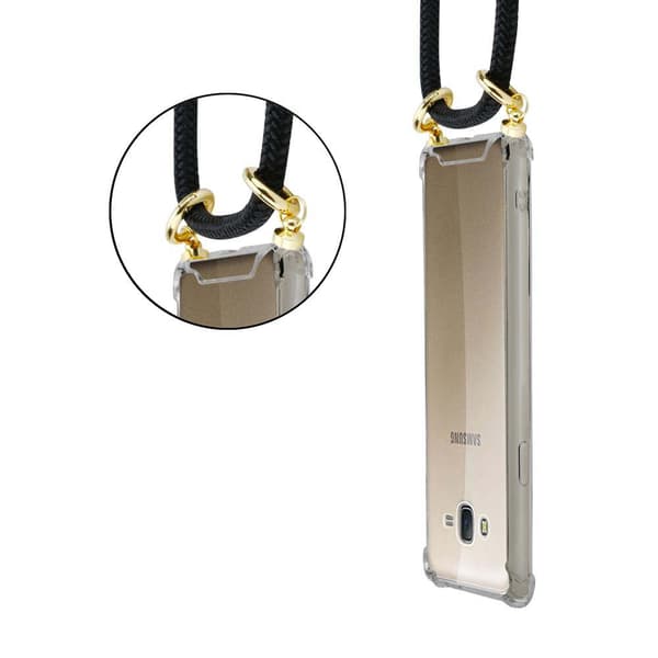 Deksel med kedja for Samsung Galaxy J7 2015 Case med gullringer, ledningsstropp og avtakbart etui