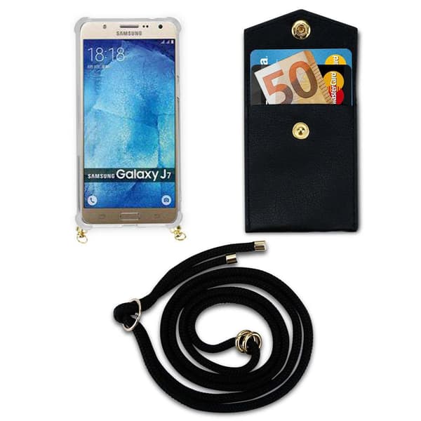 Deksel med kedja for Samsung Galaxy J7 2015 Case med gullringer, ledningsstropp og avtakbart etui