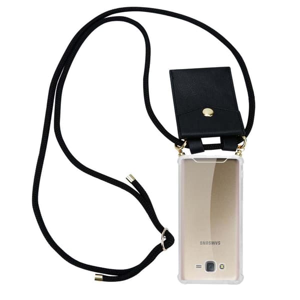 Deksel med kedja for Samsung Galaxy J7 2015 Case med gullringer, ledningsstropp og avtakbart etui