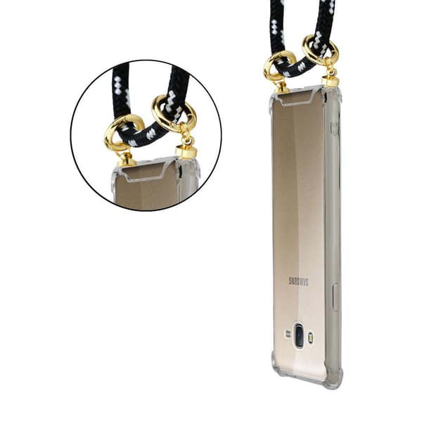 Deksel med kedja for Samsung Galaxy J7 2015 Case med gullringer, ledningsstropp og avtakbart etui