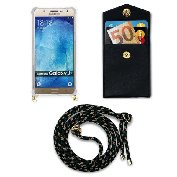 Deksel med kedja for Samsung Galaxy J7 2015 Case med gullringer, ledningsstropp og avtakbart etui
