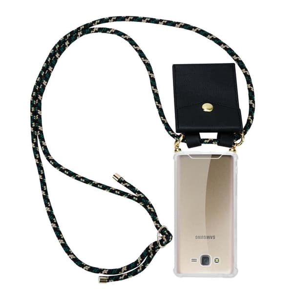 Deksel med kedja for Samsung Galaxy J7 2015 Case med gullringer, ledningsstropp og avtakbart etui