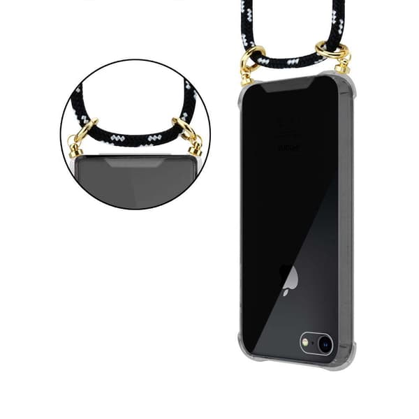 iPhone 7 / 7S / 8 / SE 2020 Suojakuori ketju Silikoni suojakotelo Gold Rings johto hihna ja irrotettava asia