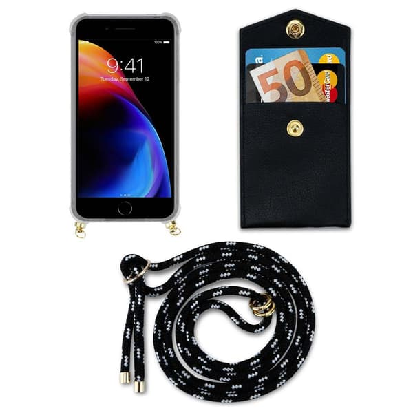 iPhone 7 / 7S / 8 / SE 2020 Suojakuori ketju Silikoni suojakotelo Gold Rings johto hihna ja irrotettava asia