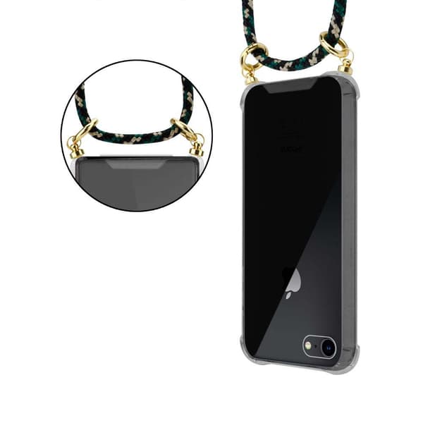 iPhone 7 / 7S / 8 / SE 2020 Suojakuori ketju Silikoni suojakotelo Gold Rings johto hihna ja irrotettava asia