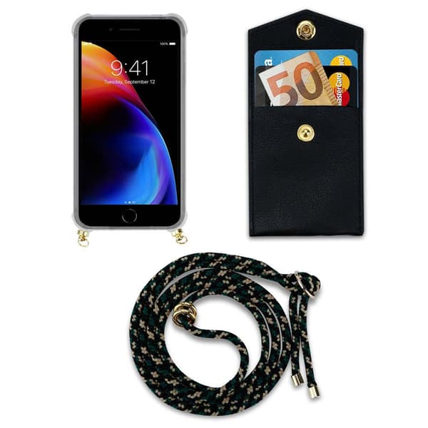iPhone 7 / 7S / 8 / SE 2020 Suojakuori ketju Silikoni suojakotelo Gold Rings johto hihna ja irrotettava asia