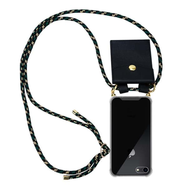 iPhone 7 / 7S / 8 / SE 2020 Suojakuori ketju Silikoni suojakotelo Gold Rings johto hihna ja irrotettava asia