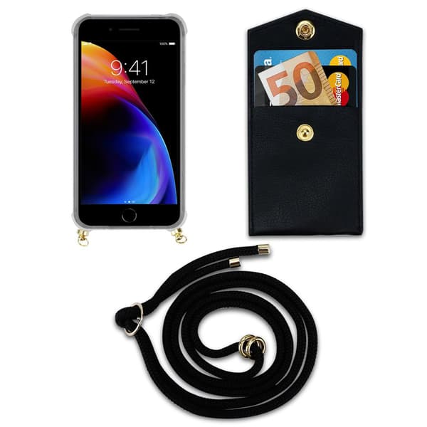 Deksel med kedja for iPhone 7 / 7S / 8 / SE 2020 Case med gullringer, ledningsstropp og avtakbart etui