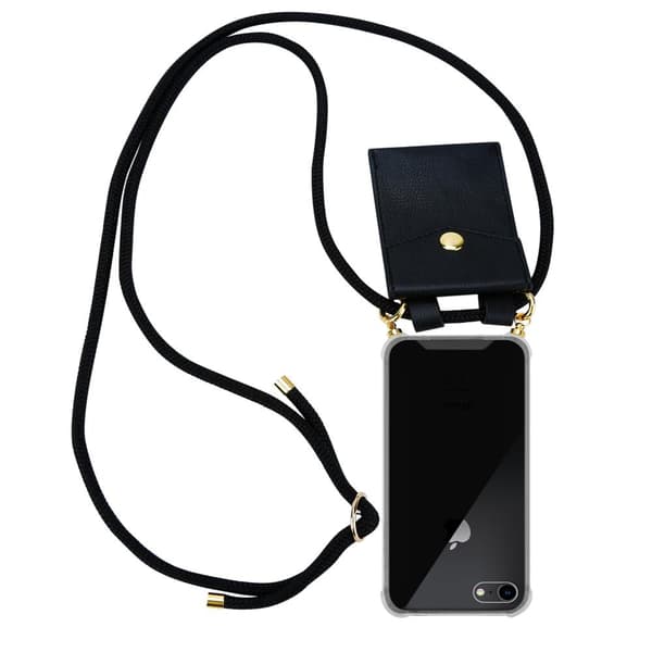 Deksel med kedja for iPhone 7 / 7S / 8 / SE 2020 Case med gullringer, ledningsstropp og avtakbart etui