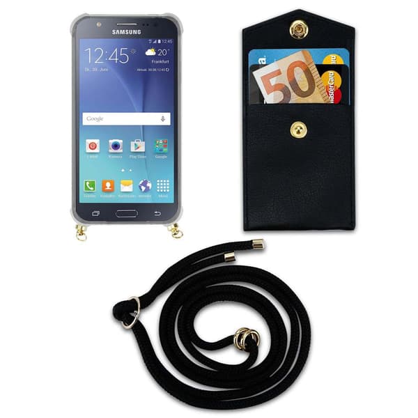 Deksel med kedja for Samsung Galaxy J5 2015 Case med gullringer, ledningsstropp og avtakbart etui