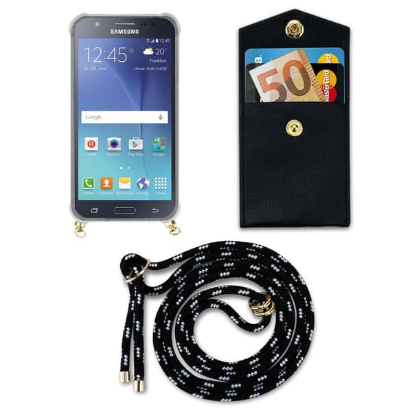 Deksel med kedja for Samsung Galaxy J5 2015 Case med gullringer, ledningsstropp og avtakbart etui