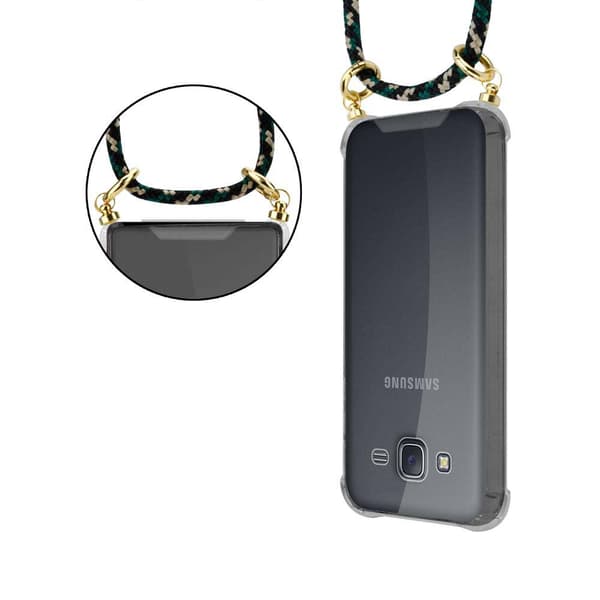 Deksel med kedja for Samsung Galaxy J5 2015 Case med gullringer, ledningsstropp og avtakbart etui