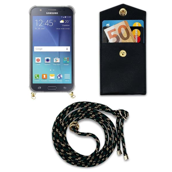 Deksel med kedja for Samsung Galaxy J5 2015 Case med gullringer, ledningsstropp og avtakbart etui