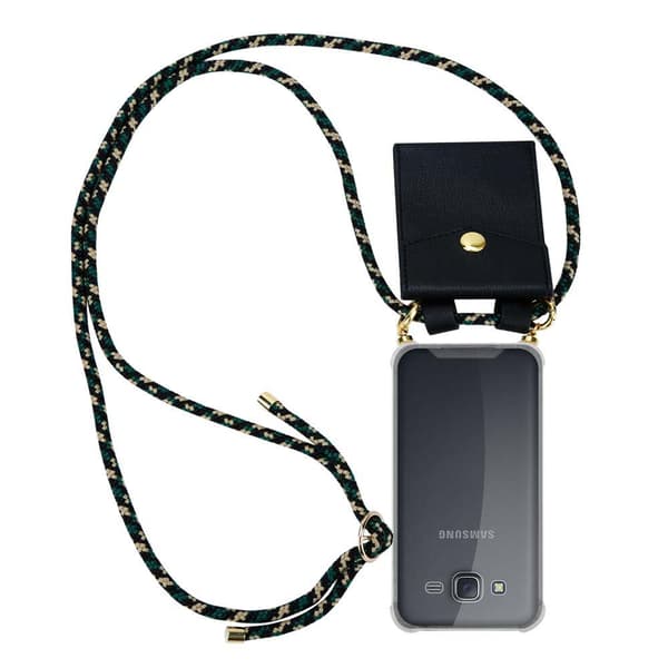 Deksel med kedja for Samsung Galaxy J5 2015 Case med gullringer, ledningsstropp og avtakbart etui