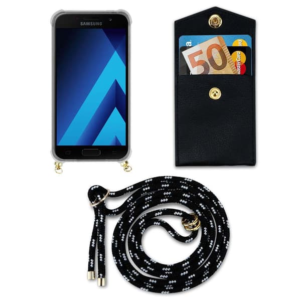Deksel med kedja for Samsung Galaxy A3 2017 Case med gullringer, ledningsstropp og avtakbart etui