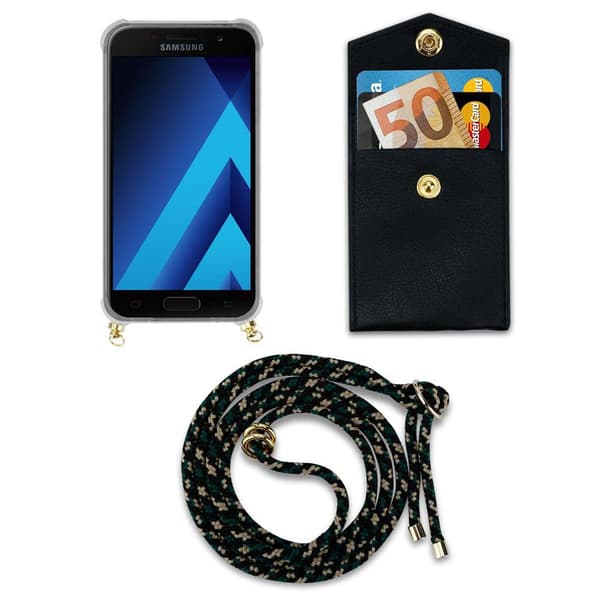 Deksel med kedja for Samsung Galaxy A3 2017 Case med gullringer, ledningsstropp og avtakbart etui