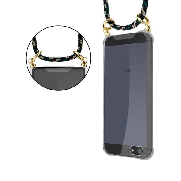 Deksel med kedja for iPhone 5 / 5S / SE 2016 Case med gullringer, ledningsstropp og avtakbart etui
