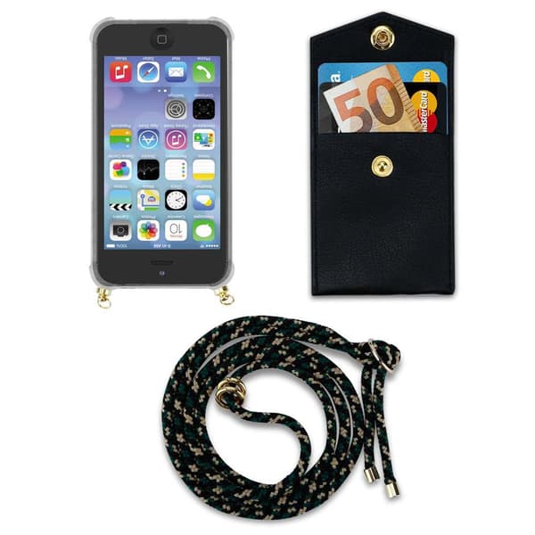 Deksel med kedja for iPhone 5 / 5S / SE 2016 Case med gullringer, ledningsstropp og avtakbart etui