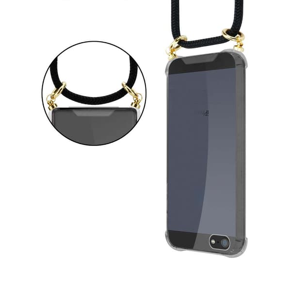 Deksel med kedja for iPhone 5 / 5S / SE 2016 Case med gullringer, ledningsstropp og avtakbart etui