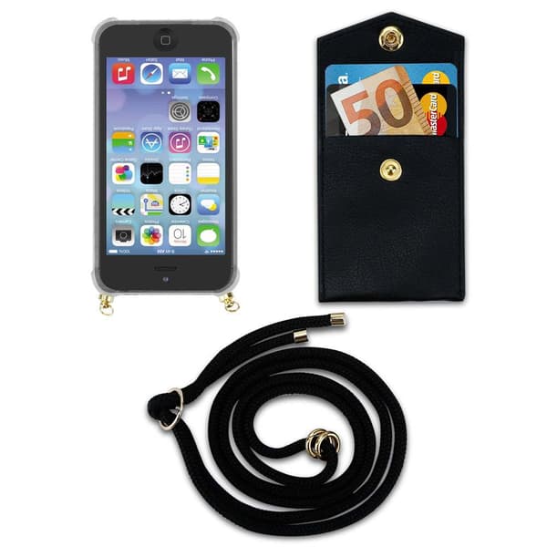 Deksel med kedja for iPhone 5 / 5S / SE 2016 Case med gullringer, ledningsstropp og avtakbart etui