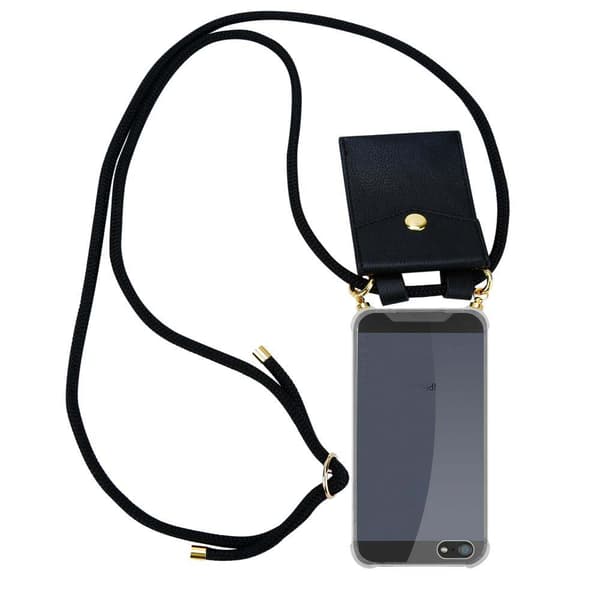 Deksel med kedja for iPhone 5 / 5S / SE 2016 Case med gullringer, ledningsstropp og avtakbart etui SVART
