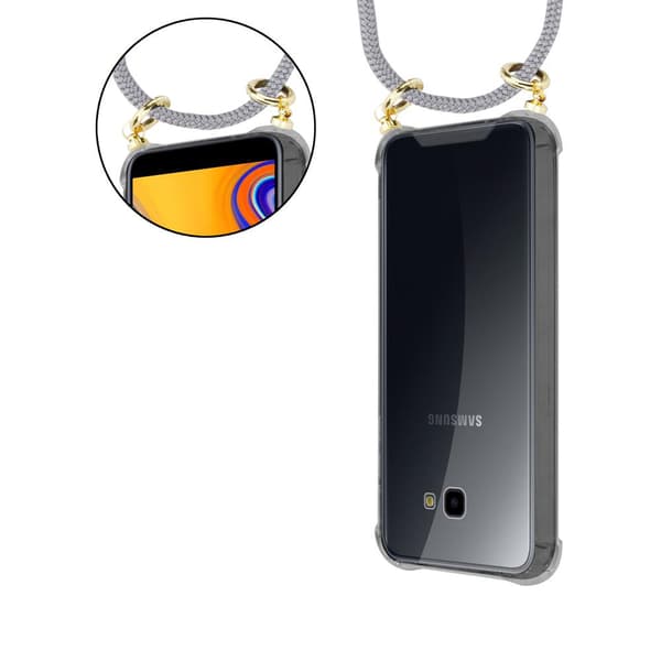 Deksel med kedja for Samsung Galaxy J4 PLUS Case med gullringer, ledningsstropp og avtakbart etui