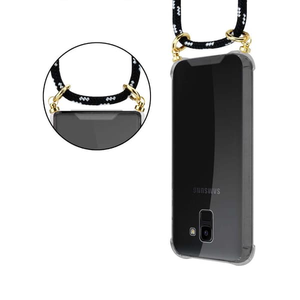 Deksel med kedja for Samsung Galaxy J6 2018 Case med gullringer, ledningsstropp og avtakbart etui