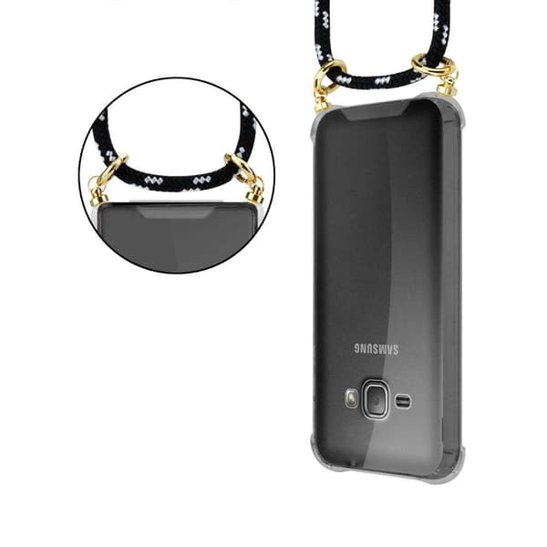 Deksel med kedja for Samsung Galaxy J1 2016 Case med gullringer, ledningsstropp og avtakbart etui