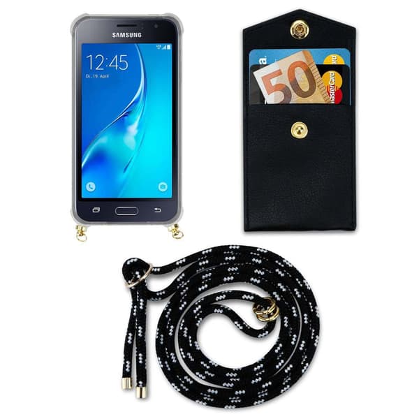 Deksel med kedja for Samsung Galaxy J1 2016 Case med gullringer, ledningsstropp og avtakbart etui