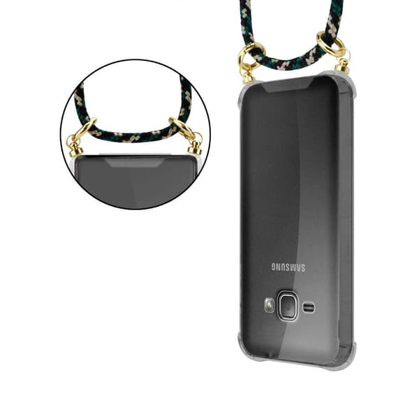 Deksel med kedja for Samsung Galaxy J1 2016 Case med gullringer, ledningsstropp og avtakbart etui