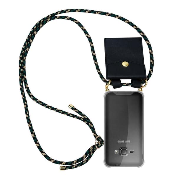 Deksel med kedja for Samsung Galaxy J1 2016 Case med gullringer, ledningsstropp og avtakbart etui