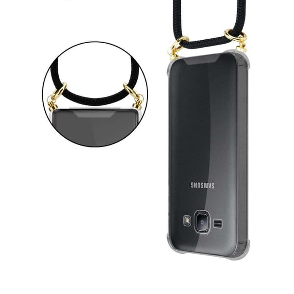 Samsung Galaxy J1 2015 Suojakuori ketju Silikoni suojakotelo Gold Rings johto hihna ja irrotettava asia