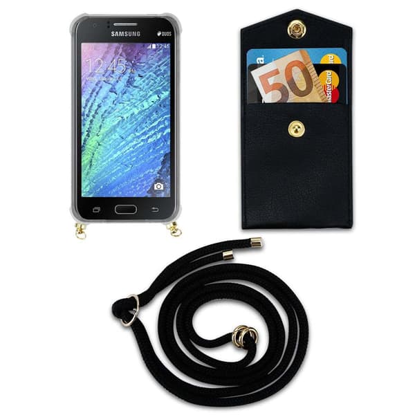 Samsung Galaxy J1 2015 Suojakuori ketju Silikoni suojakotelo Gold Rings johto hihna ja irrotettava asia