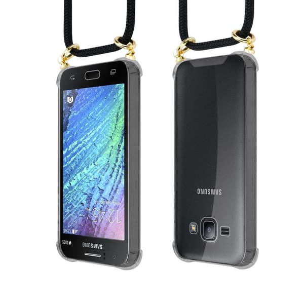 Samsung Galaxy J1 2015 Suojakuori ketju Silikoni suojakotelo Gold Rings johto hihna ja irrotettava asia