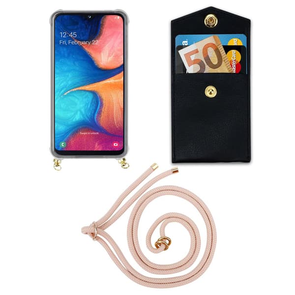 Deksel med kedja for Samsung Galaxy A10e / A20e Case med gullringer, ledningsstropp og avtakbart etui