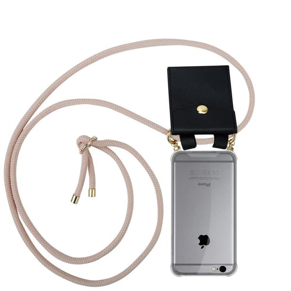Deksel med kedja for iPhone 6 / 6S Case med gullringer, ledningsstropp og avtakbart etui PEARLY ROSE GULL