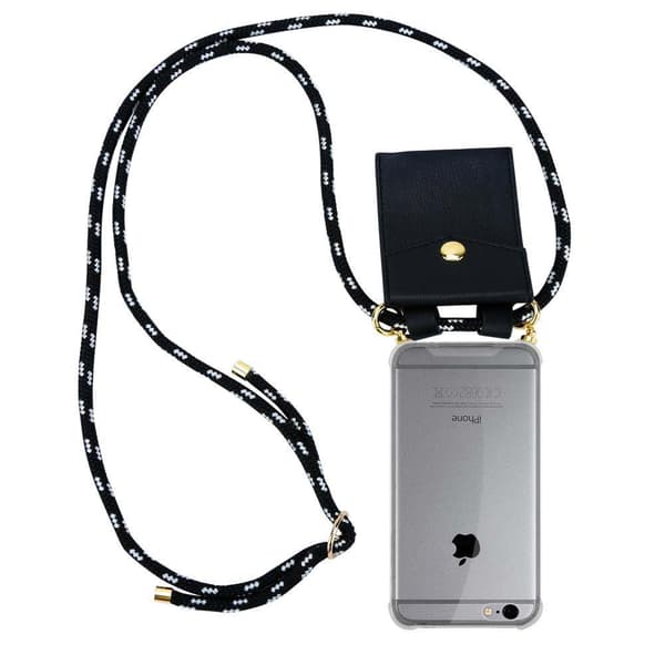 Mobiltelefonkedja för iPhone 6 PLUS / 6S PLUS Skal Fodral Case Cover Skyddande silikonhölje Fodral med guldringar, rem för sladd och avtagbart fodral SVART SILVER