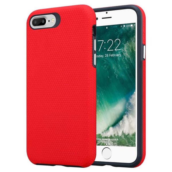 Deksel til iPhone 6 PLUS / 6S PLUS / 7 PLUS / 7S PLUS / 8 PLUS Outdoor Hybrid beskyttelsesdeksel med ekstra grep og sklisikker overflate i NELLIKKER RØD