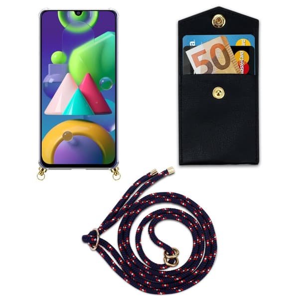 Samsung Galaxy M21 / M30s Suojakuori ketju Silikoni suojakotelo Gold Rings johto hihna ja irrotettava asia