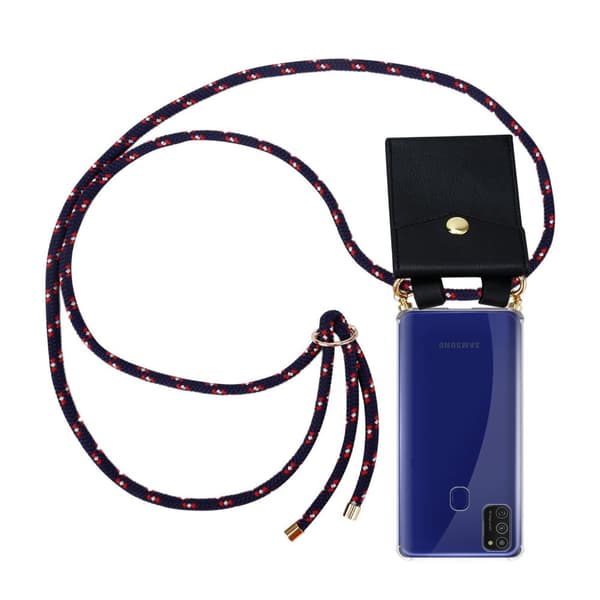 Deksel med kedja for Samsung Galaxy M21 / M30s Case med gullringer, ledningsstropp og avtakbart etui