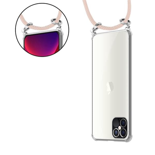 Apple iPhone 12 PRO MAX Suojakuori ketju Apple iPhone 12 PRO MAX Silikoni suojakotelo hopea renkaat, johto hihna ja irrotettava asia