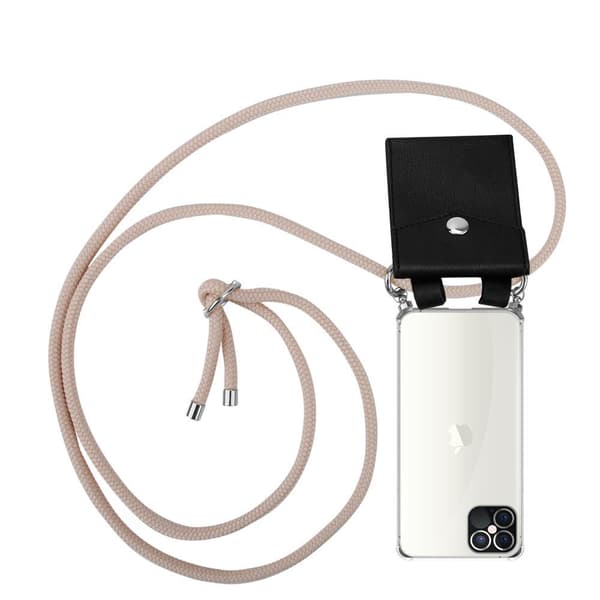 Apple iPhone 12 PRO MAX Suojakuori ketju Apple iPhone 12 PRO MAX Silikoni suojakotelo hopea renkaat, johto hihna ja irrotettava asia PEARLY ROSE GOLD