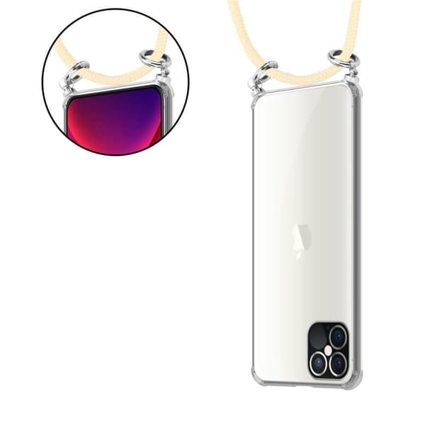 Deksel med kedja iPhone 12 / 12 PRO Case med sølvfargede ringer, ledningsstropp og avtakbart etui