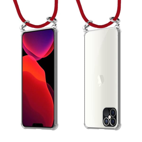Apple iPhone 12 / 12 PRO Suojakuori ketju Apple iPhone 12 / 12 PRO Silikoni suojakotelo hopea renkaat, johto hihna ja irrotettava asia