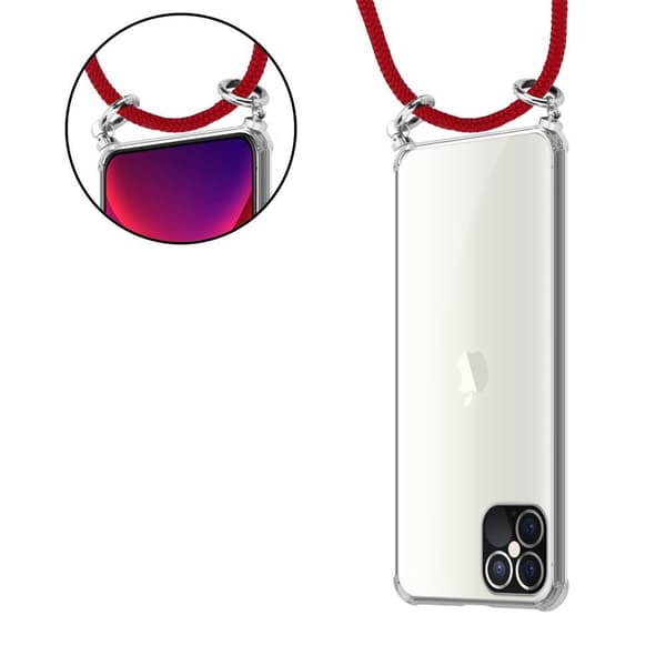 Deksel med kedja iPhone 12 / 12 PRO Case med sølvfargede ringer, ledningsstropp og avtakbart etui