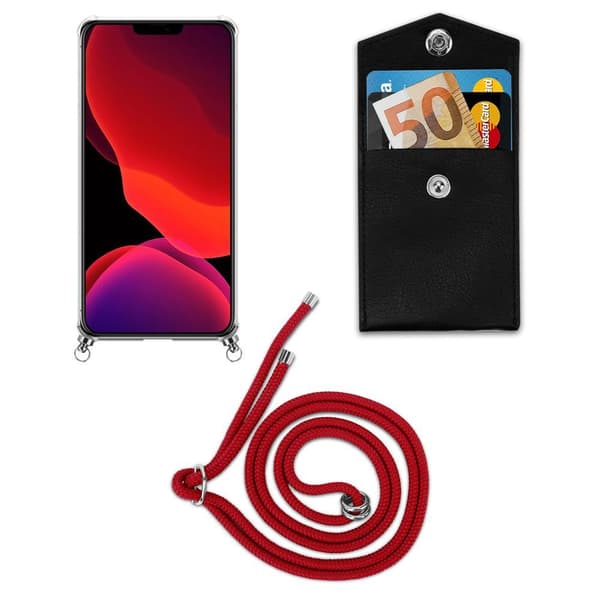 Deksel med kedja iPhone 12 / 12 PRO Case med sølvfargede ringer, ledningsstropp og avtakbart etui