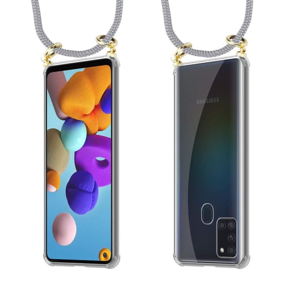 Deksel med kedja for Samsung Galaxy A21s Case med gullringer, ledningsstropp og avtakbart etui