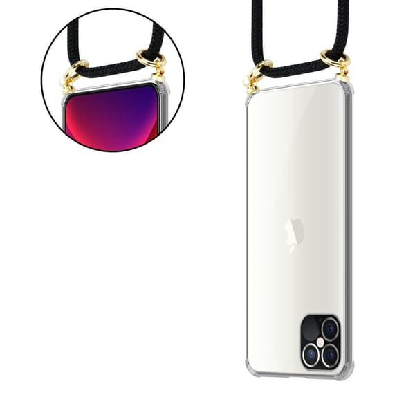 Deksel med kedja for iPhone 12 PRO MAX Case med gullringer, ledningsstropp og avtakbart etui