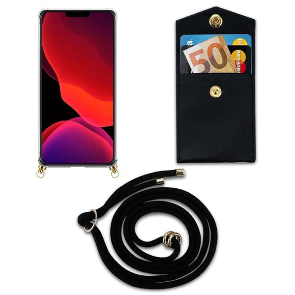 Deksel med kedja for iPhone 12 PRO MAX Case med gullringer, ledningsstropp og avtakbart etui